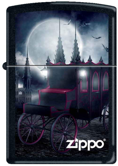 ZIP-218CI006527 2019 218 Goth Carriage & Bats Lighter - Black Matte
