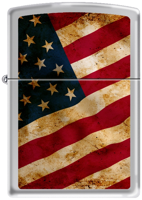 2019 205 Grunge USA Flag 7 Satin Lighter - Chrome
