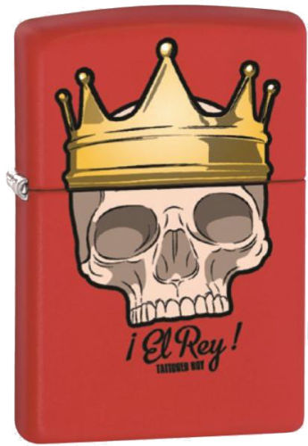 ZIP-233CI010062 2019 Tattooed Boy El Rey Skull Lighter - Red Matte