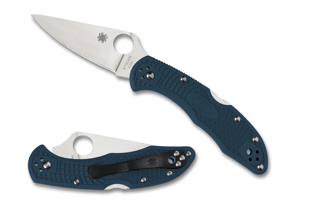 SPY-C11FPK390 Delica 4 FRN Handle Folding Knife, Blue - Plain Edge - Stainless Steel -  SPYDERCO