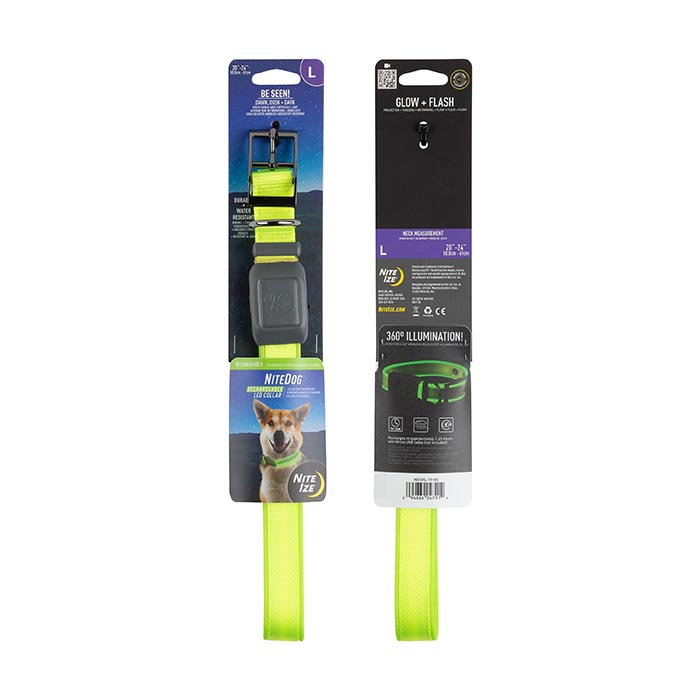 Picture of Nite Ize NIT-NDCRL-17-R3 2020N NiteDog Rechargeable LED Collar&#44; Lime & Green LED - Large