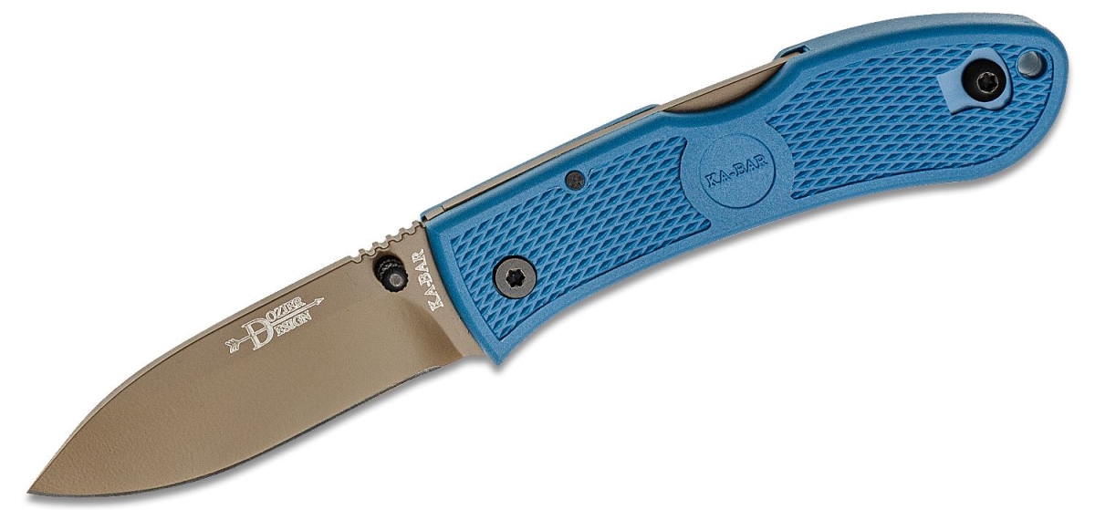 Ka-Bar KAB-4062D2 2020N Dozier D2 Folding Hunter Knife, Blue Handle with Plain Edge