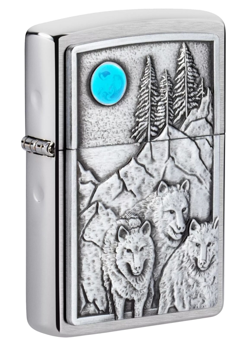 ZIP-49295 2020N Wolf Pack Moon Emblem Brushed Chrome Lighter