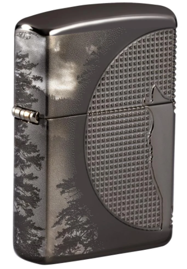 2020N ZIPPO Wolf Howling Moon 360 Degree Cover Armor Black Ice Lighter