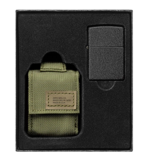 ZIP-49400 2020N ZIPPO Molle Pouch OD Green, Black Crackle Lighter Set