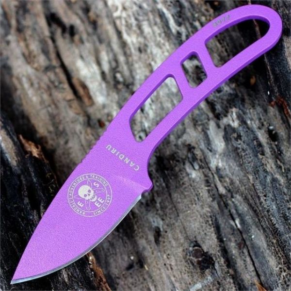 Candiru Purple Drop Point Blade, Clear & White Molded Sheath