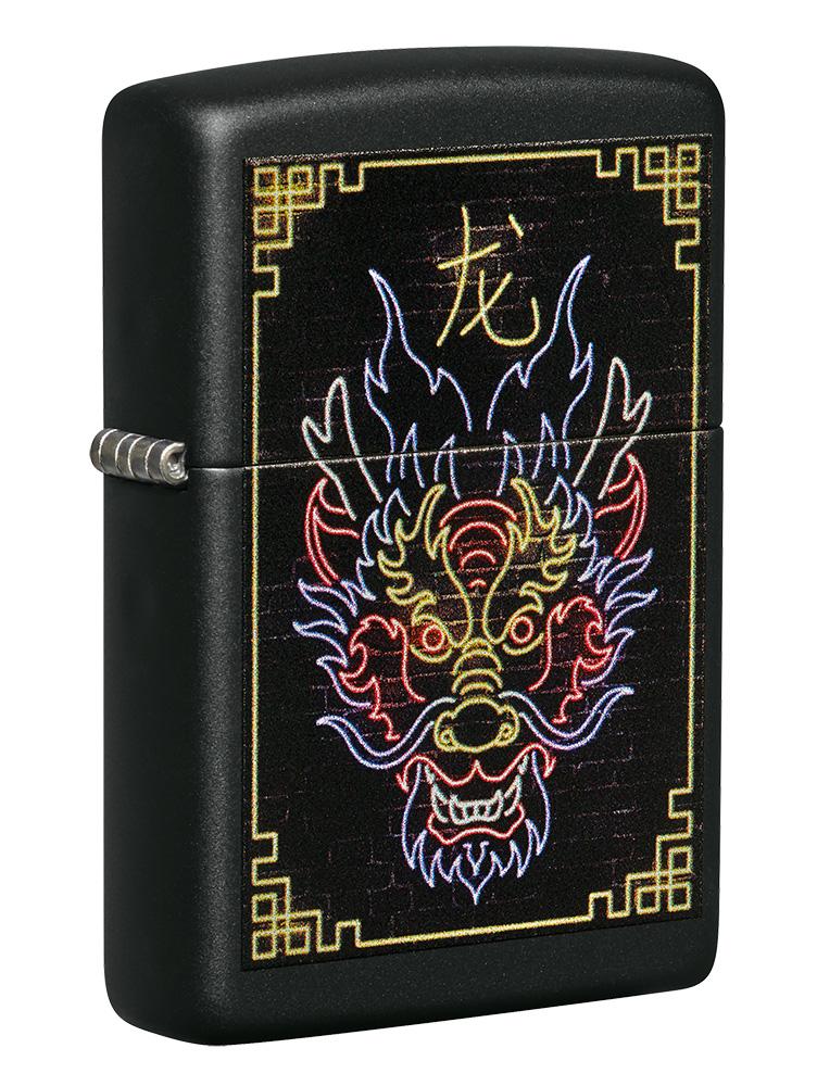 ZIP-49396 Neon Dragon Design Lighter, Black Matte