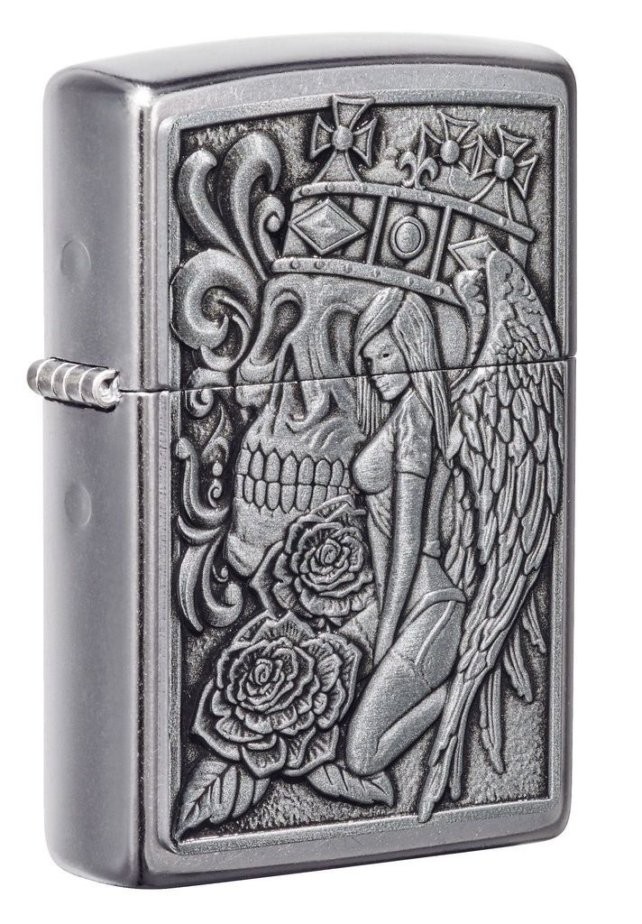 ZIP-49442 Street Chrome Skull & Angel Emblem Lighter
