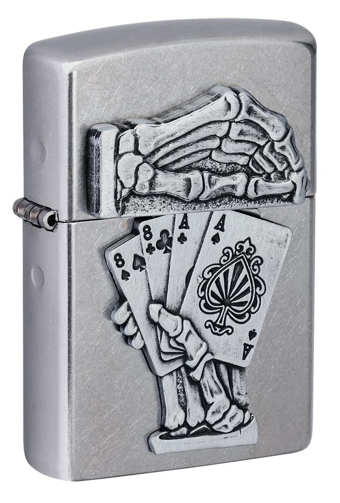 ZIP-49536 Dead Mans Hand Emblem Lighter, Street Chrome