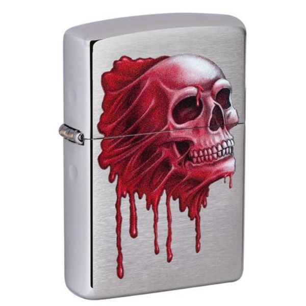2023 Zippo Blood Red Skull Design, Satin Chrome