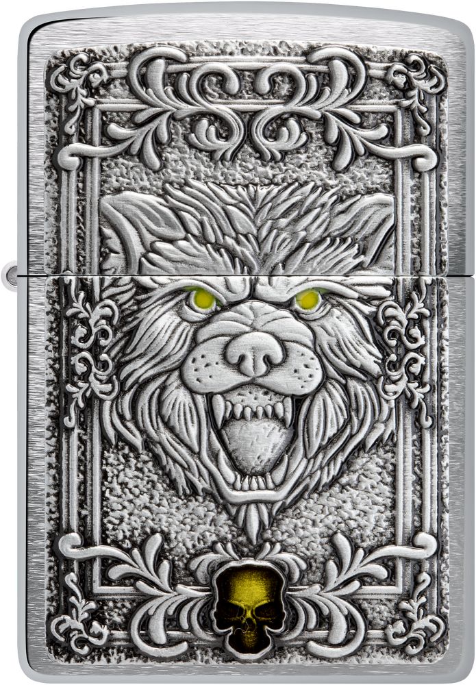 ZIP-48690 2024 Zippo Fierce Wolf Emblem Brushed Chrome Lighter
