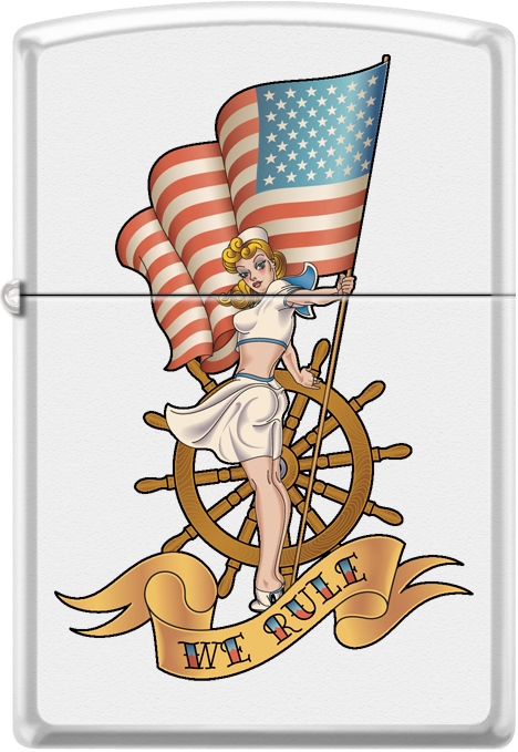 ZIP-214CI018435 2024 Zippo Custom Pinup Nautical Flag Lighter, White Matte