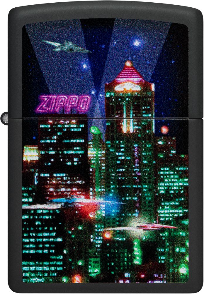 ZIP-48506 2024 Zippo Cyber City Lights Design Lighter, Black Matte