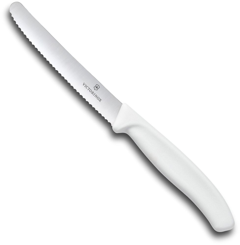 VIC-6.7837 4 in. 2025 Victorinox Round Tip Blade Serrated Edge White Polypropylene Handle Kitchen Steak Knife -  Pro-Cut
