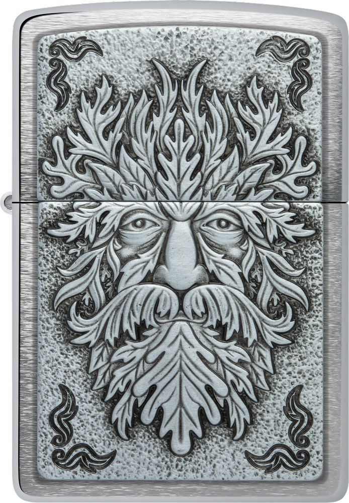 ZIP-48906 2024 Zippo 200 Green Man Emblem Brushed Chrome Lighter