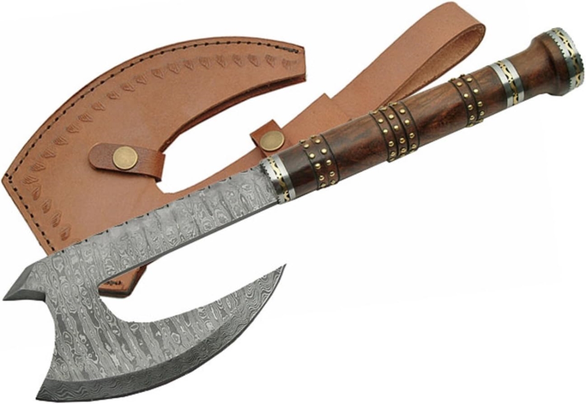 Picture of Pro-Cut SZC-DM-1107 2023 SZCO Damascus 16.5 in. Fancy Rosewood Hatchet Axe with Sheath