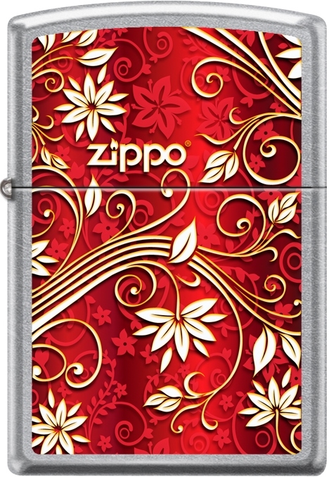 ZIP-207CI402277 2024 Zippo Custom Red with Gold Floral Street Chrome Lighter