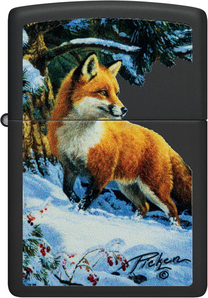 ZIP-48596 2024 Zippo Linda Picken Red Fox Lighter, Black Matte
