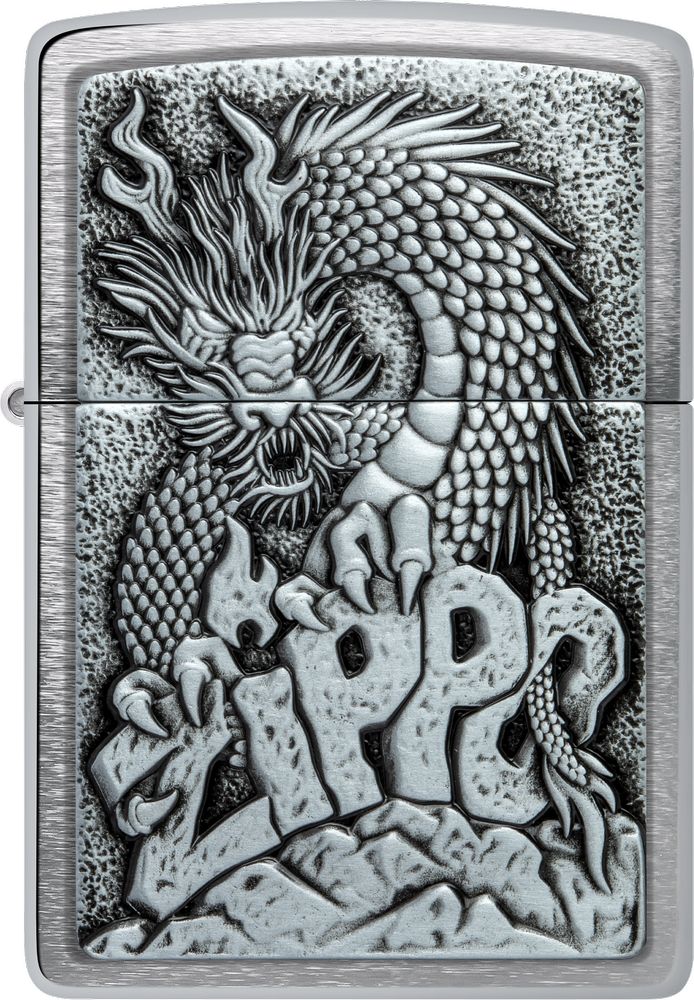 ZIP-48902 2024 Zippo 200 Dragon Design Emblem Brushed Chrome Lighter