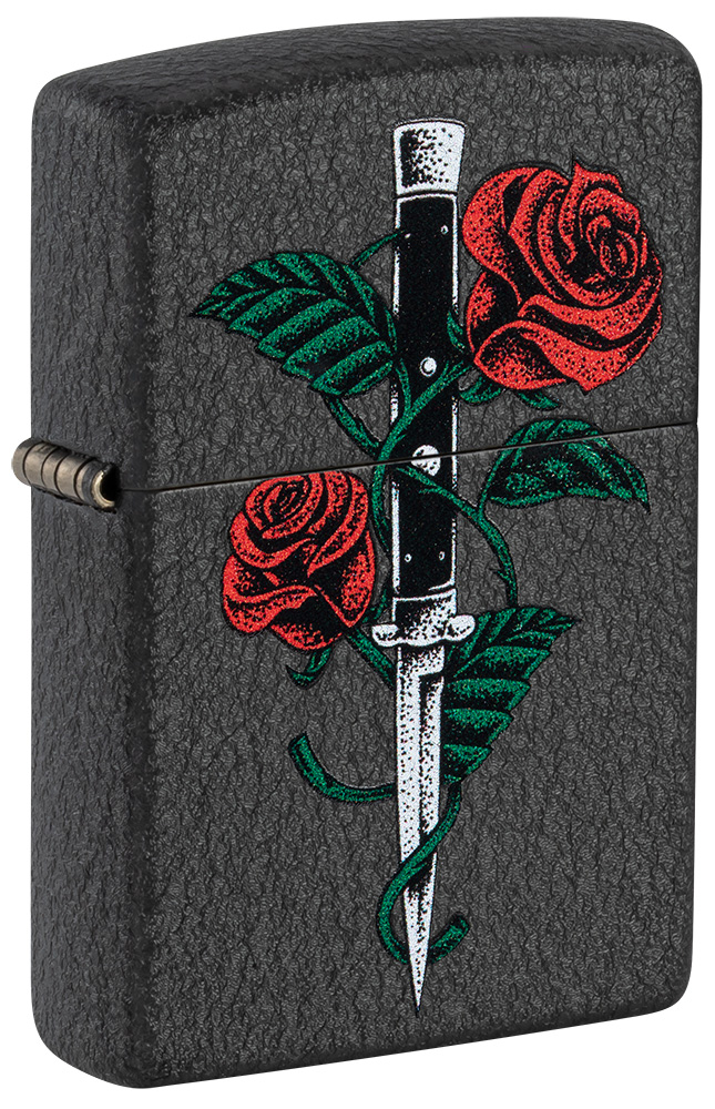 ZIP-49778 2024 Zippo Rose Dagger Tattoo Black Crackle Lighter