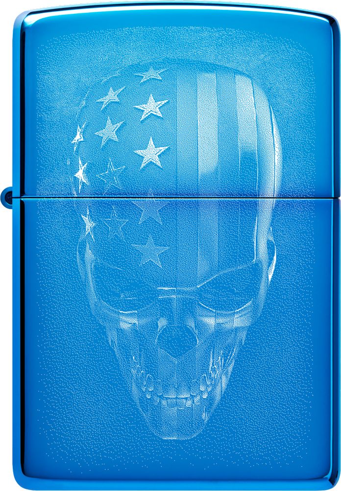 ZIP-48739 2024 Zippo 20446 American Skull Design Lighter, High Polished Blue