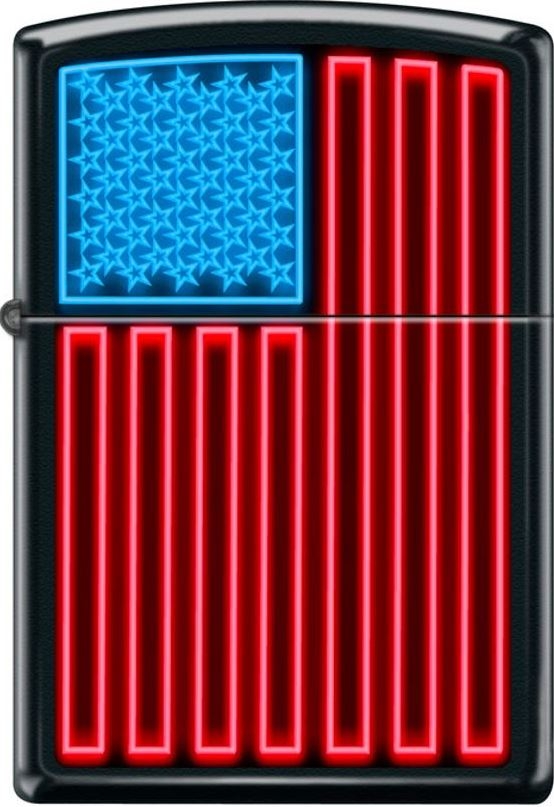 ZIP-218CI407957 2024 Zippo Neon U.S. Flag Lighter, Black Matte