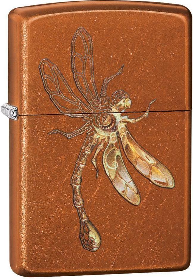ZIP-49477CI408814 2024 Zippo Custom Dragonfly Design Tumbled Brass Lighter