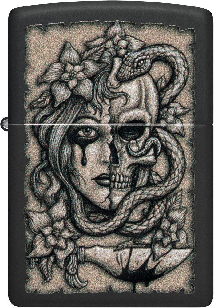 2024 Zippo Gory Tattoo Design Lighter - Black Matte - Unique Design - Durable