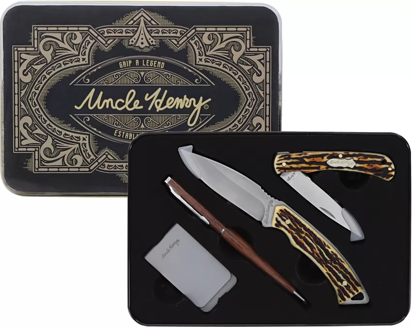 SCH-1200442 2023N Schrade Q4 Promo Uncle Henry Fixed & Folder Knife with Keychain - 2 Piece