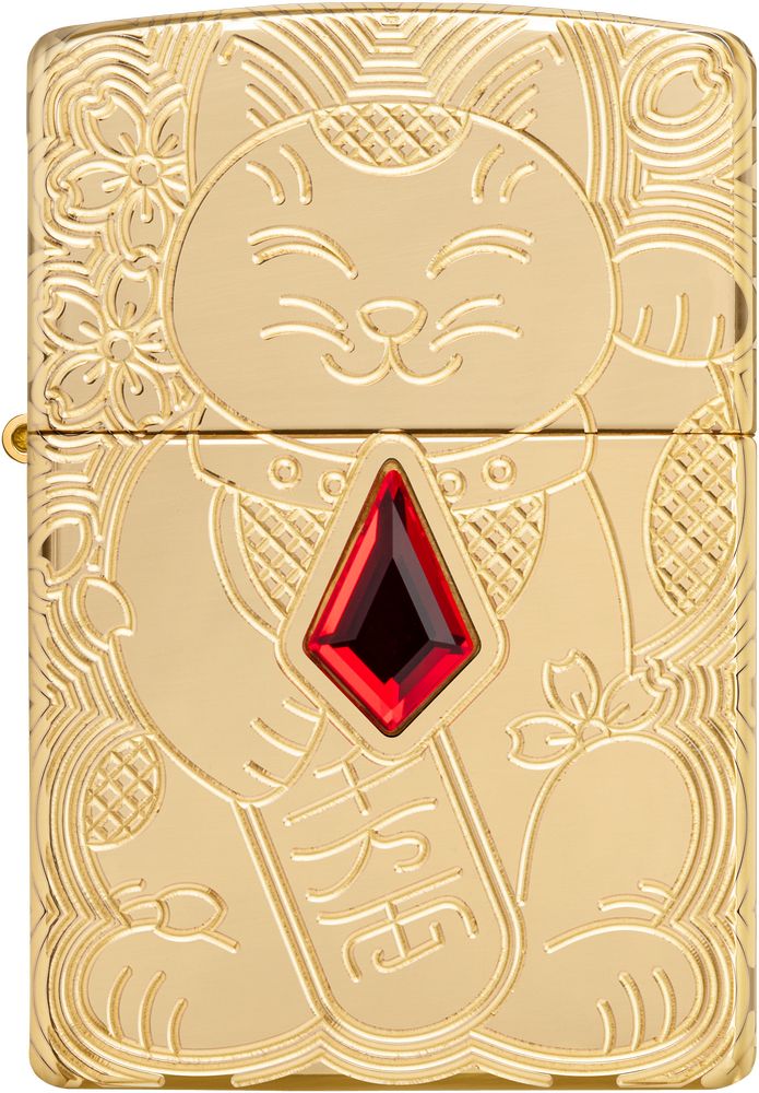 ZIP-49802 2024 Zippo Lucky Cat Armor High Polished Brass Deep Carve Lighter