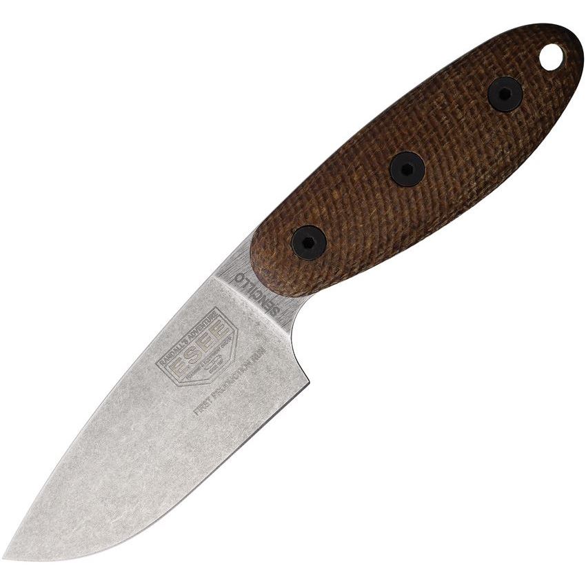 ESE-ESEE-SENCILLO-A2 2024 Esee Sencillo Fixed Blade Knife with A2 Blade, 3D Burlap Micarta Handle & Kydex Sheath