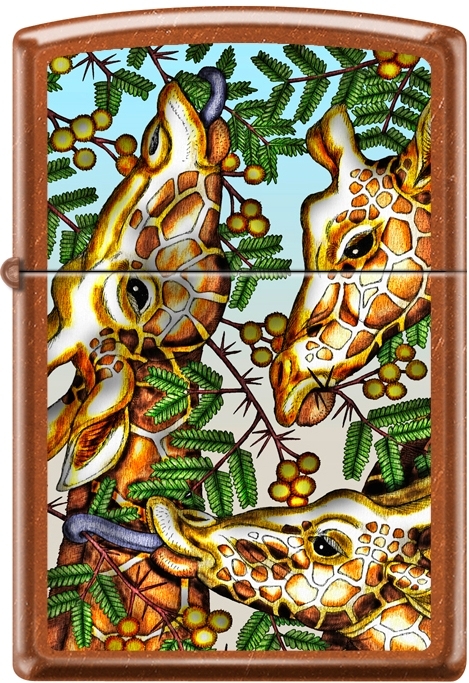 ZIP-49477CI017842 2024 Zippo Custom Giraffes Tumbled Brass Lighter