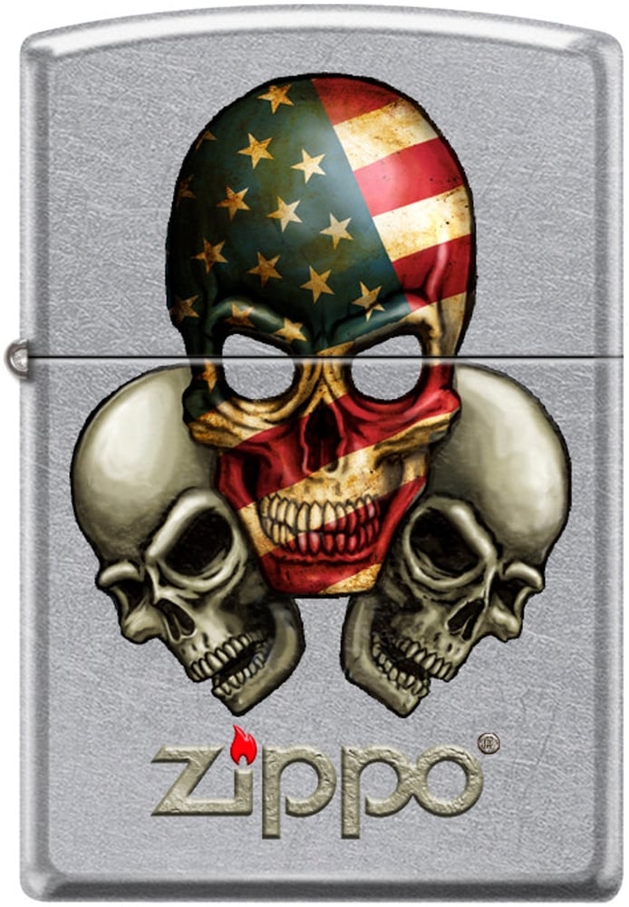 ZIP-207CI402038 2024 Zippo Logo Three Skulls Wioth Street Chrome Lighter