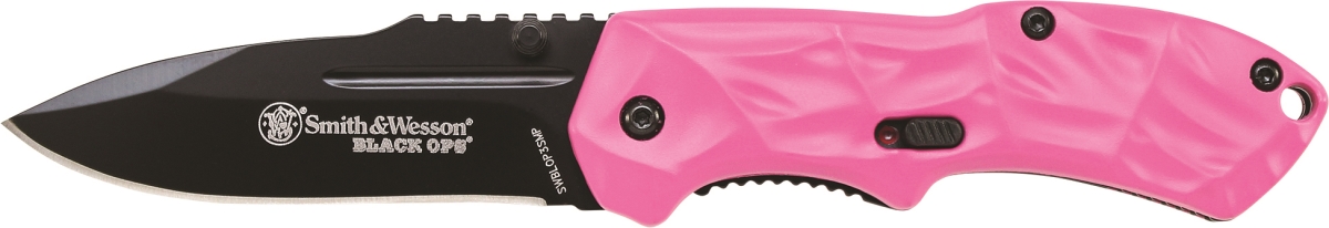 Picture of BTI Tools SAW-SWBLOP3SMP 2019 Smith & Wesson Ops 3 Small MAGIC Assist Liner Lock Side Safety Knife with Aluminum Handle&#44; Black & Pink