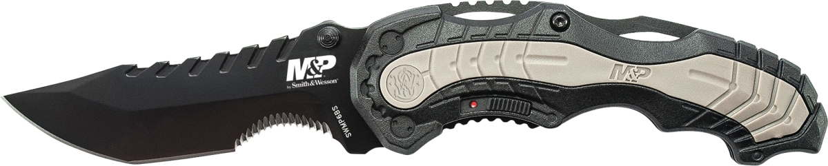 Picture of BTI Tools SAW-SWMP6BS 2019 Smith & Wesson M&P MAGIC Assist Liner Lock 4034 Stainless Steel with 40 Percent Serrated Blade&#44; Black