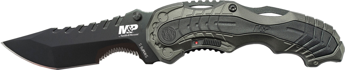 Picture of BTI Tools SAW-SWMP6S 2019 Smith & Wesson M&P MAGIC Assist Liner Lock 4034 Stainless Steel with 40 Percent Serrated Blade&#44; Gray