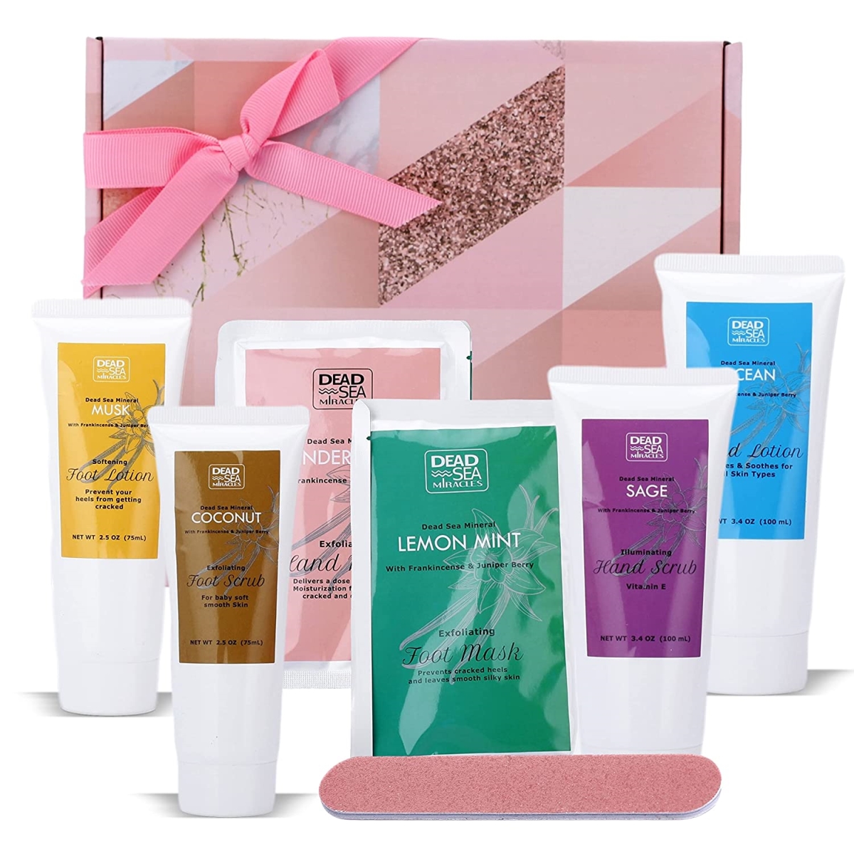 Picture of Dead Sea Miracles B095R3RJ5W Korean Sheet Skincare Spa Basket Gift Set with Hand & Foot Peeling Mask for Men & Women