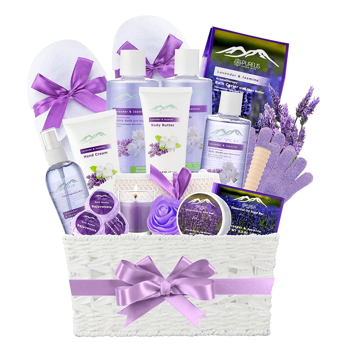 Picture of Purelis B07MC67VV1 Bath Gift Baskets for Women with Lavender & Jasmine - Extra Large