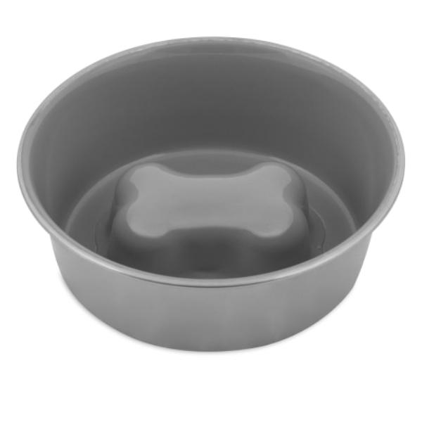 Picture of Petmate 34154 6.6 x 6.6 x 2.2 in. Slow Feed Stainless Steel Bowl&#44; Gray - 16 cm - 4 Cup