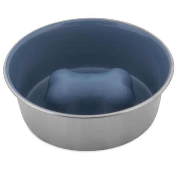 Picture of Petmate 34155 8.3 x 8.3 x 2.8 in. Slow Feed Stainless Steel Bowl&#44; Blue - 20 cm - 8 Cup