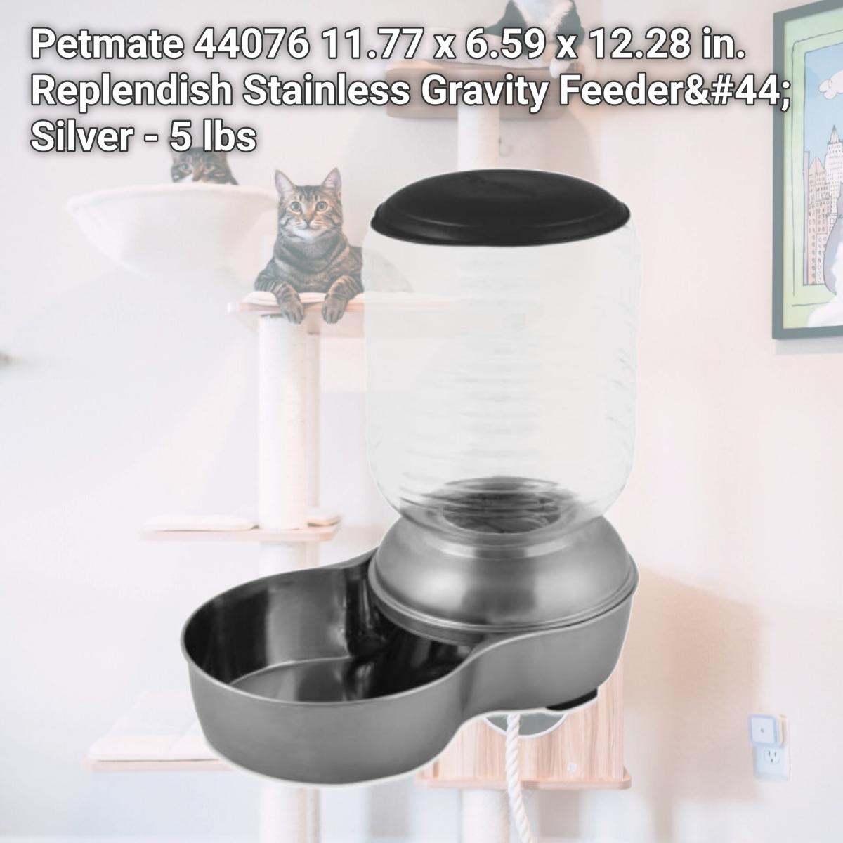 Picture of Petmate 44076 11.77 x 6.59 x 12.28 in. Replendish Stainless Gravity Feeder&#44; Silver - 5 lbs