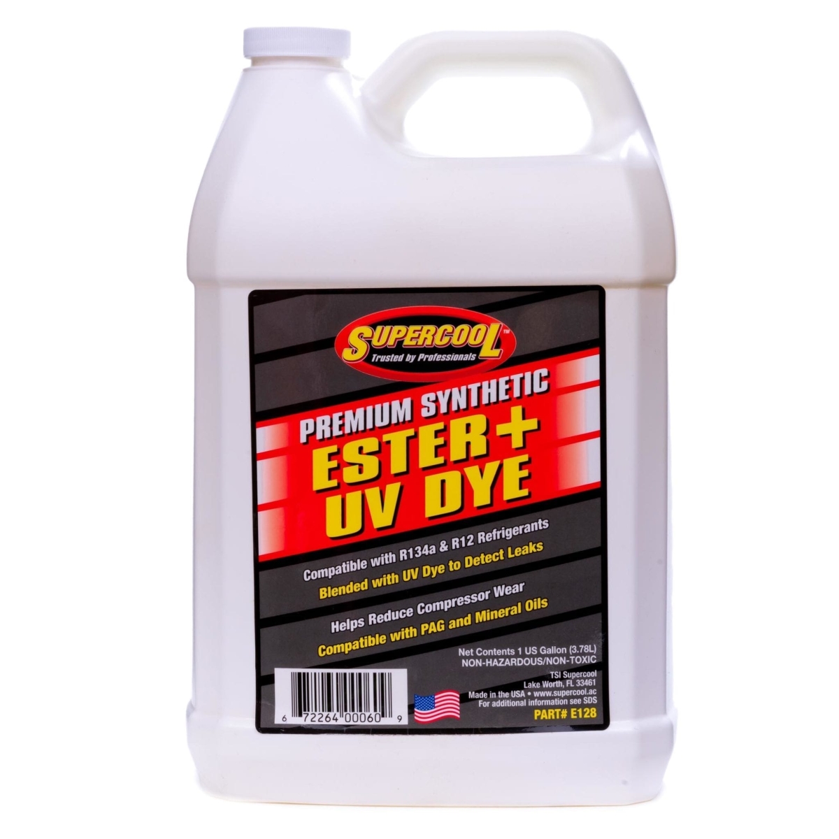E128 Ester R12 & R134A Refrigerant Oil with Fluorescent Leak Detection Dye, 1 gal