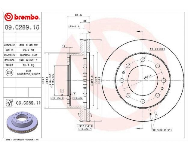 09.C289.11 Disc Brake Rotor for 2001-2004 Chevrolet Silverado 2500 HD - Front
