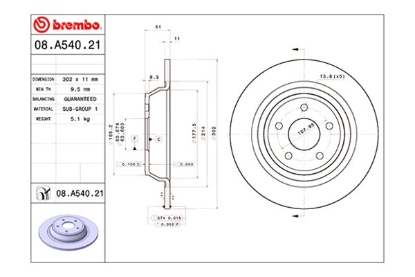 08.A540.21 Brake Rotor for 2019-2020 Ford Fusion