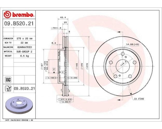 09.B520.21 Disc Brake Rotor for 2009-2010 Toyota RAV4 - Front