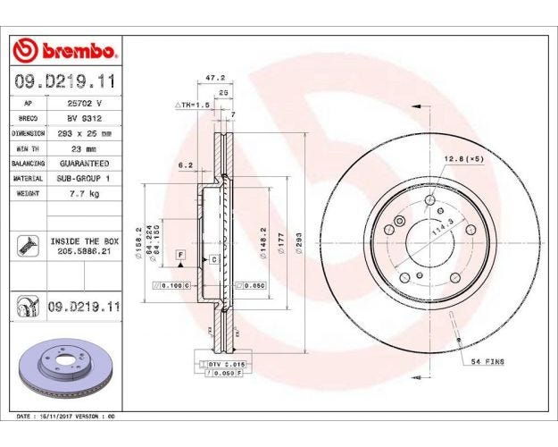 09.D219.11 Disc Brake Rotor for 2016-2020 Honda HR-V - Front