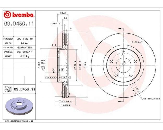 09.D450.11 Disc Brake Rotor for 2019-2019 Nissan Altima - Front
