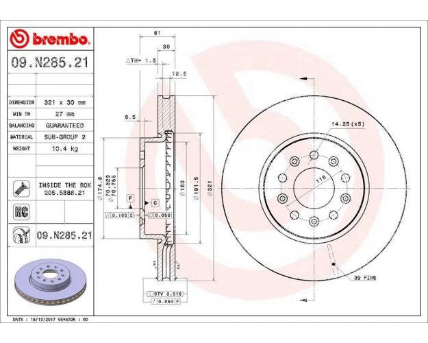 09.N285.21 Disc Brake Rotor for 2013-2018 Cadillac ATS - Front