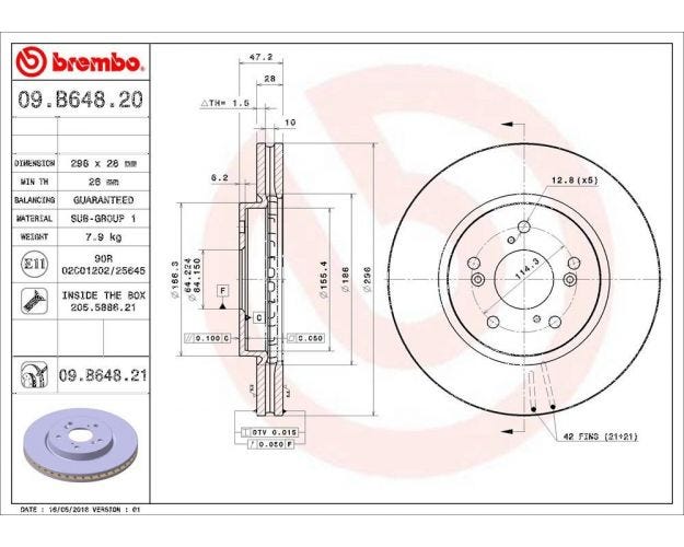 09.B648.21 Disc Brake Rotor for 2012-2015 Honda Crosstour - Front