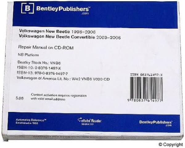 VNB6   Beetle Service Manual DVD for 1998-2006 Volkswagen   Beetle